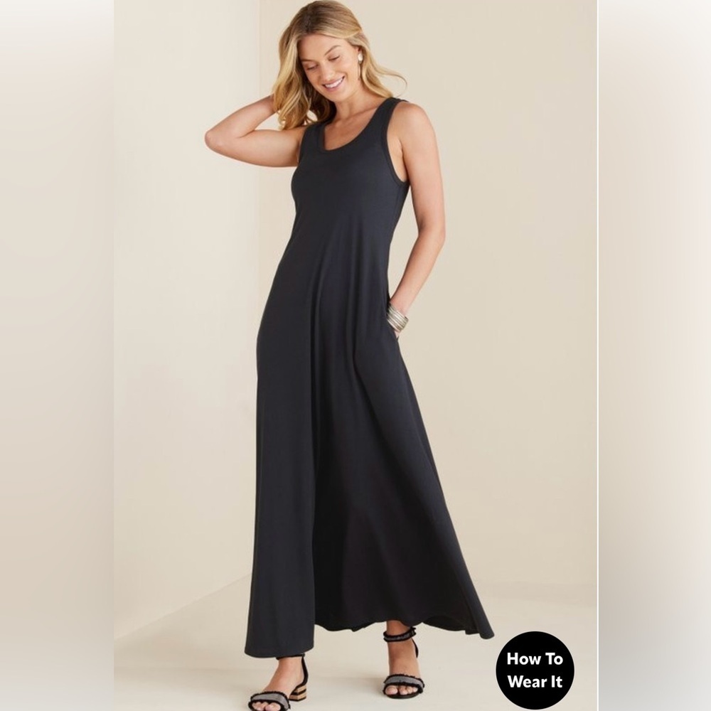 Soft Surroundings Santiago Maxi Tank Dress Black Pockets Size Small
